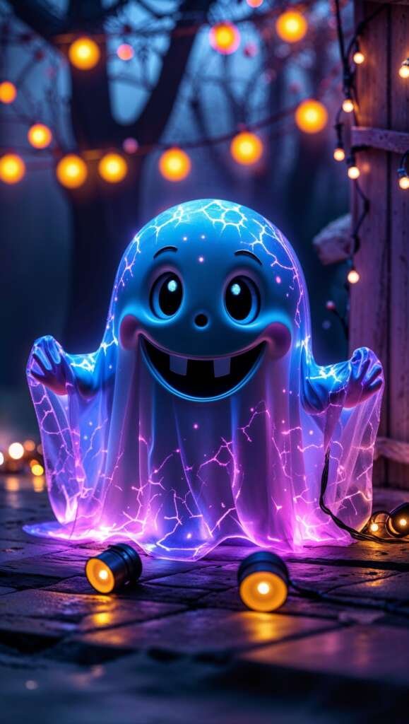 Cute halloween wallpaper of a glowing ghost for phone