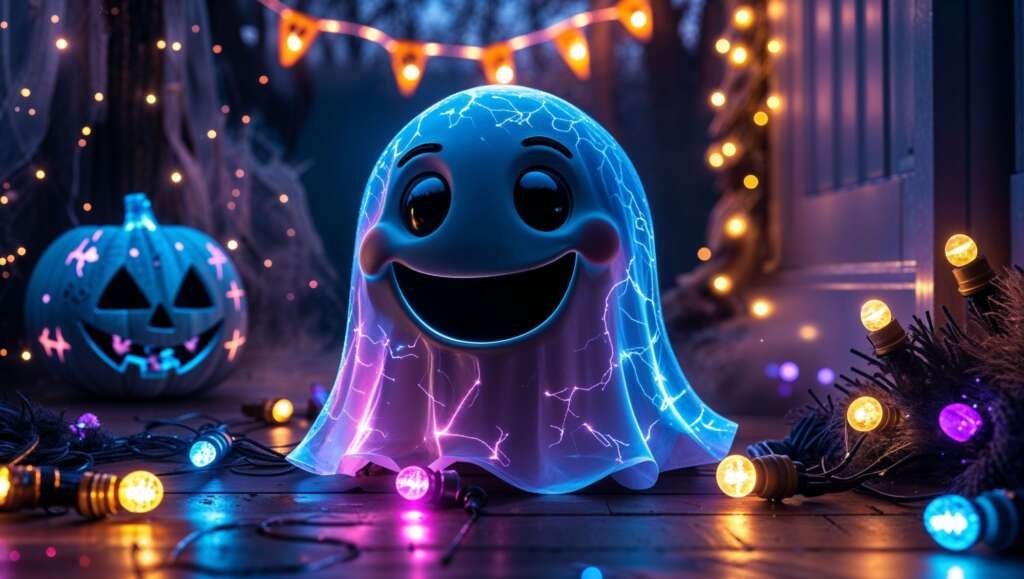 Horizontal cute glowing ghost wallpaper