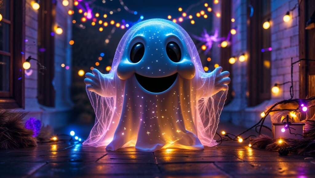 Desktop background of a kawaii glowing ghost