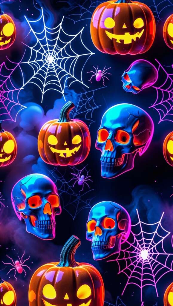 Vibrant neon skull wallpaper for phone