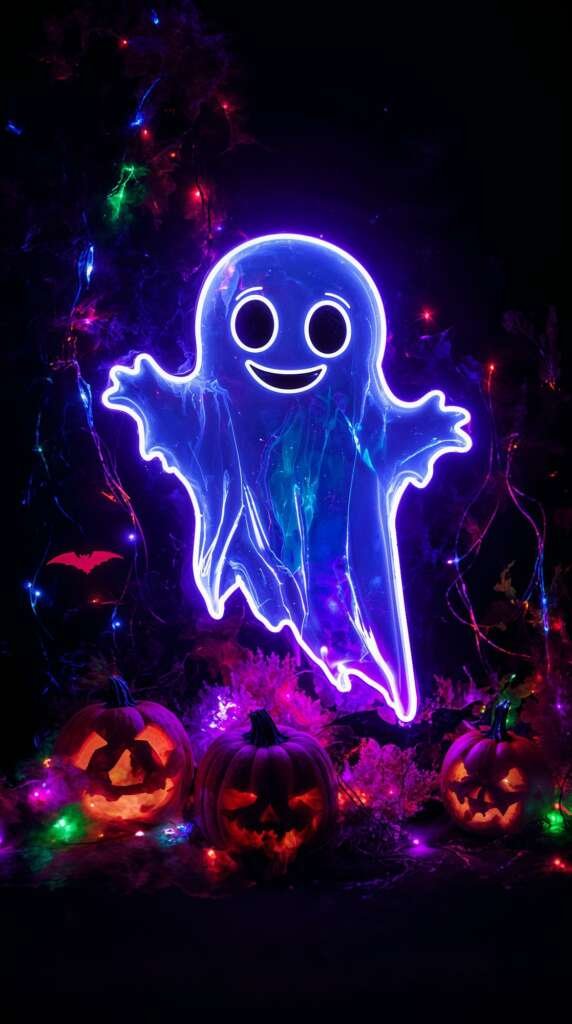 Lucid realism neon glowing ghost phone wallpaper