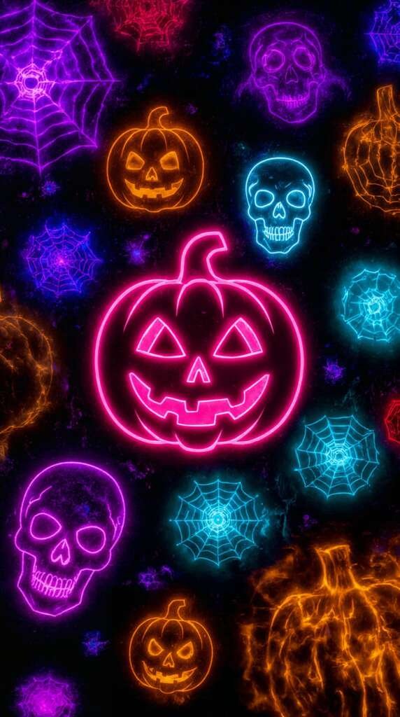 Lucid realism vibrant neon skull wallpaper