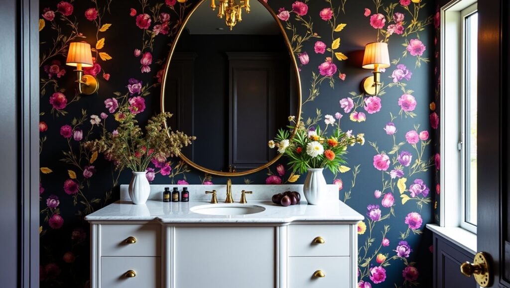 High-resolution black pattern bathroom wallpaper