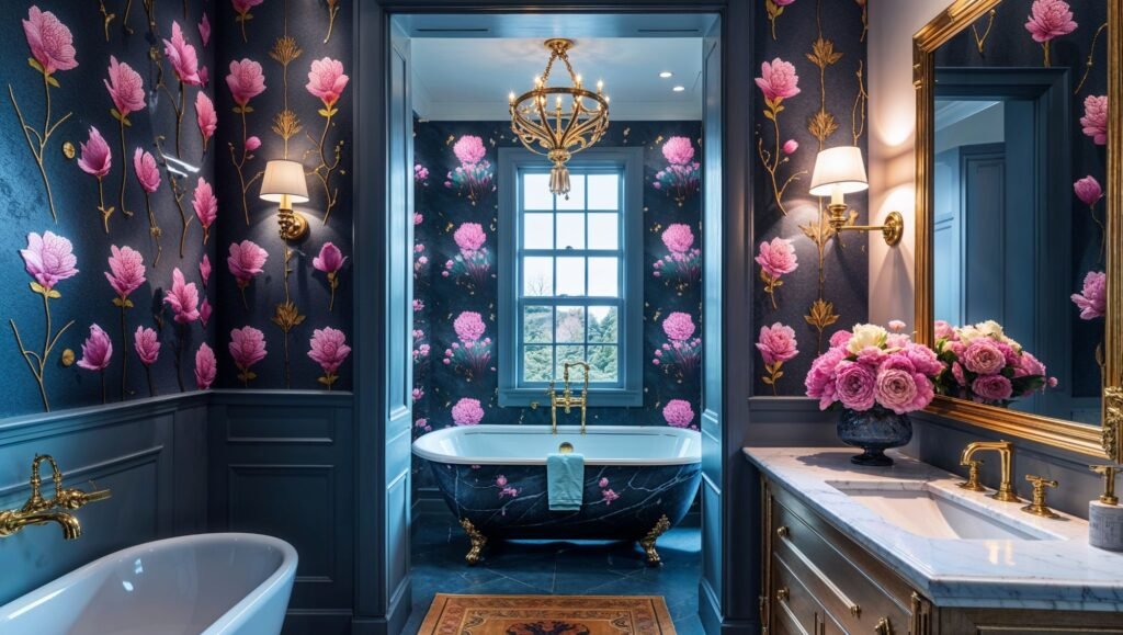 Black and white modern geometric bathroom wallpaper