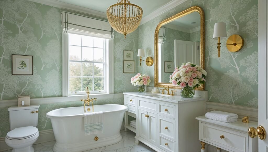 Modern light grey wallpaper for small bathroom