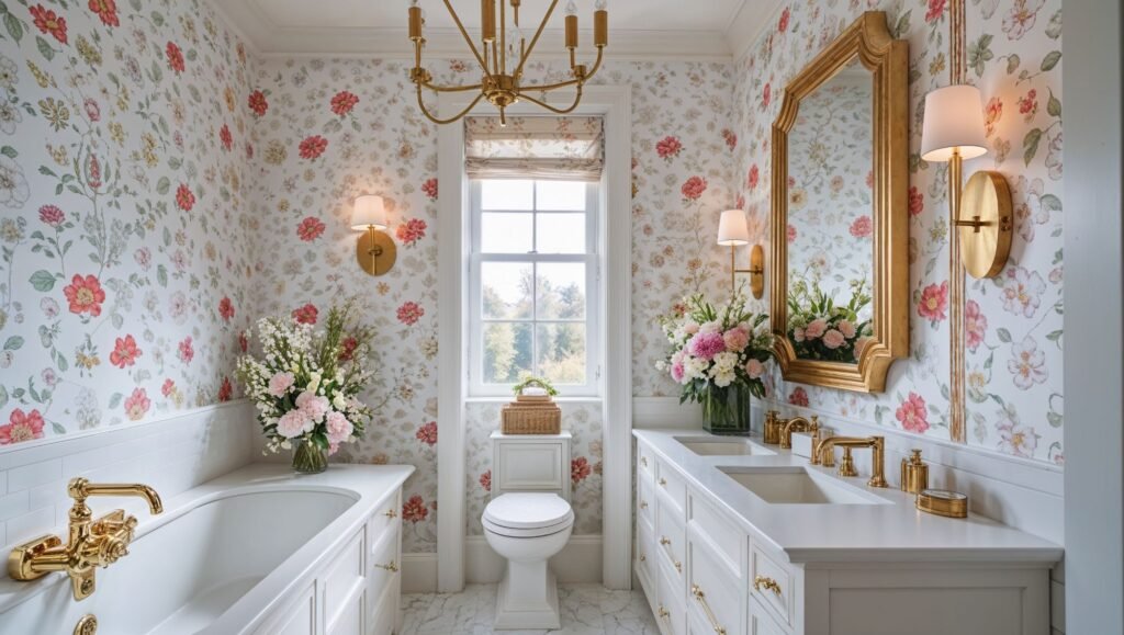 White patterned bathroom wallpaper download