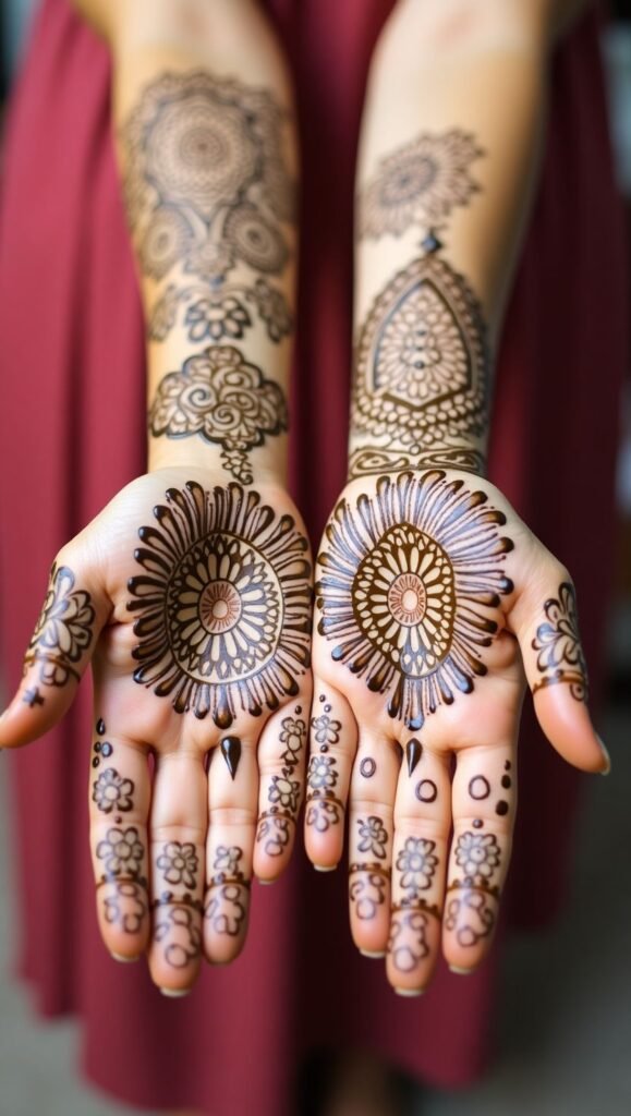 Modern finger and palm henna design