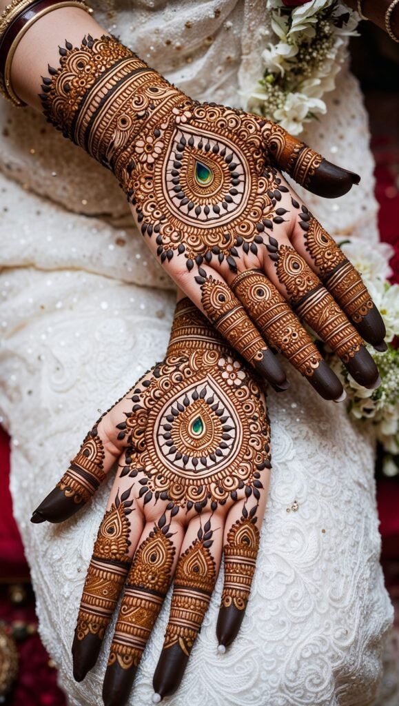 Intricate full hand bridal henna design for wedding