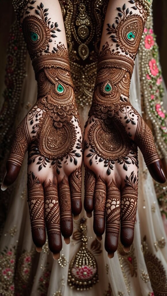 Full hand bridal henna design with dense floral motifs