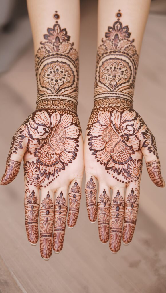 Intricate henna wrist and hand design