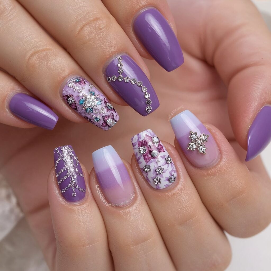 Purple Color Nail art Designs