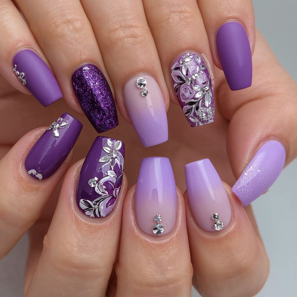 Purple Color Nail art Designs