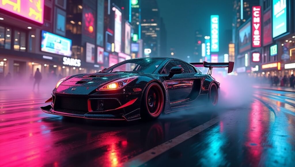 Neon Accent Car Background 4K