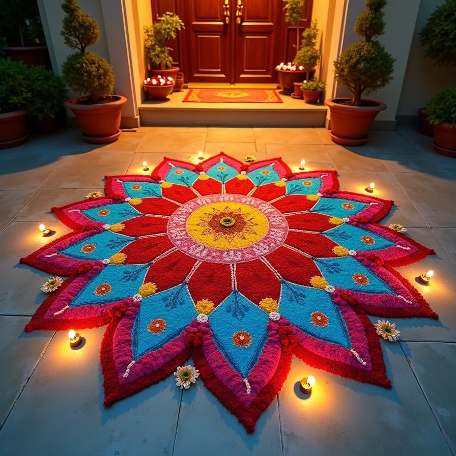 grand sanskar bharti rangoli design in front of door