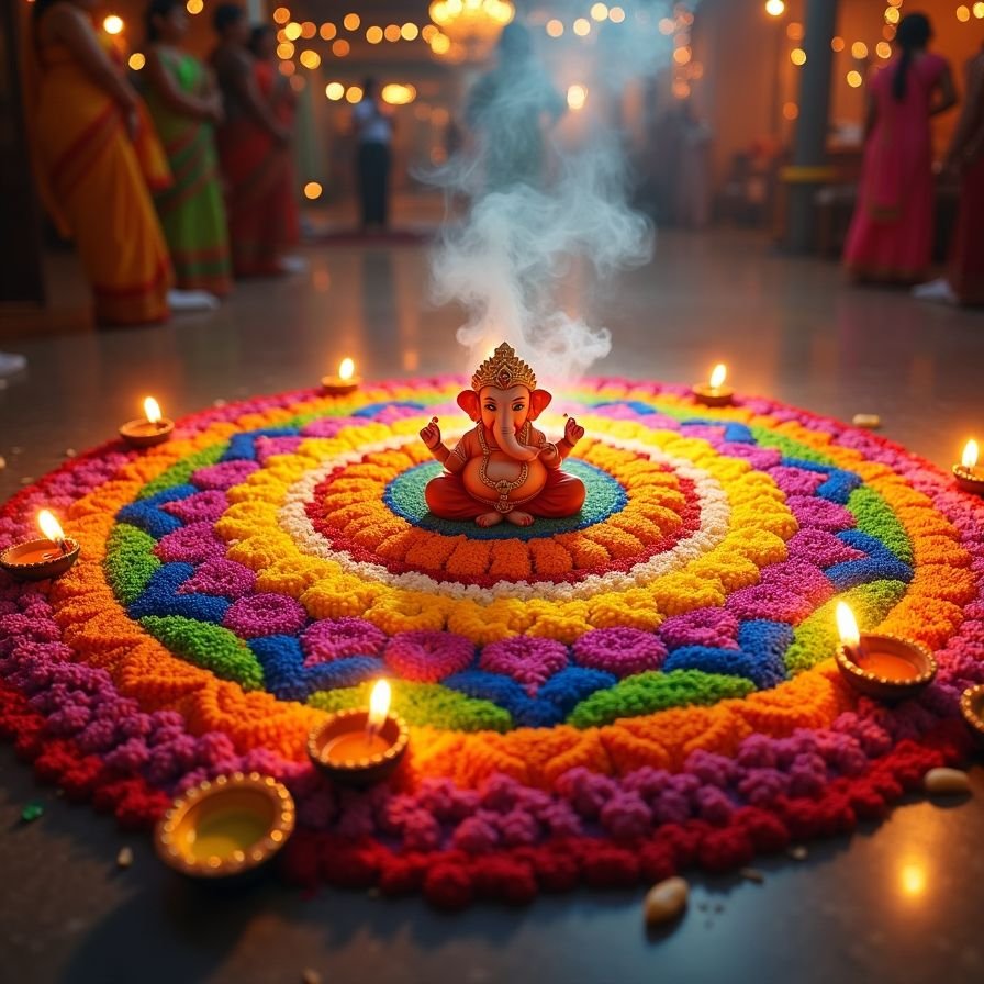 close up of vibrant sanskar bharti rangoli