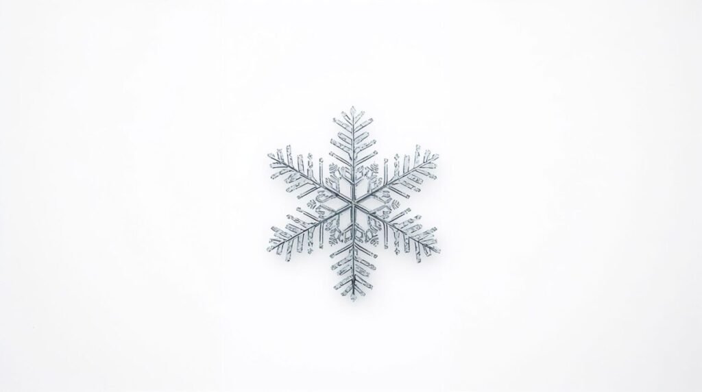 Minimalist aesthetic wallpaper of a single snowflake on a white background, perfect for desktop or Android.