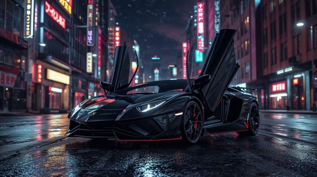 Sleek Black Lamborghini Aventador Digital Art Wallpaper