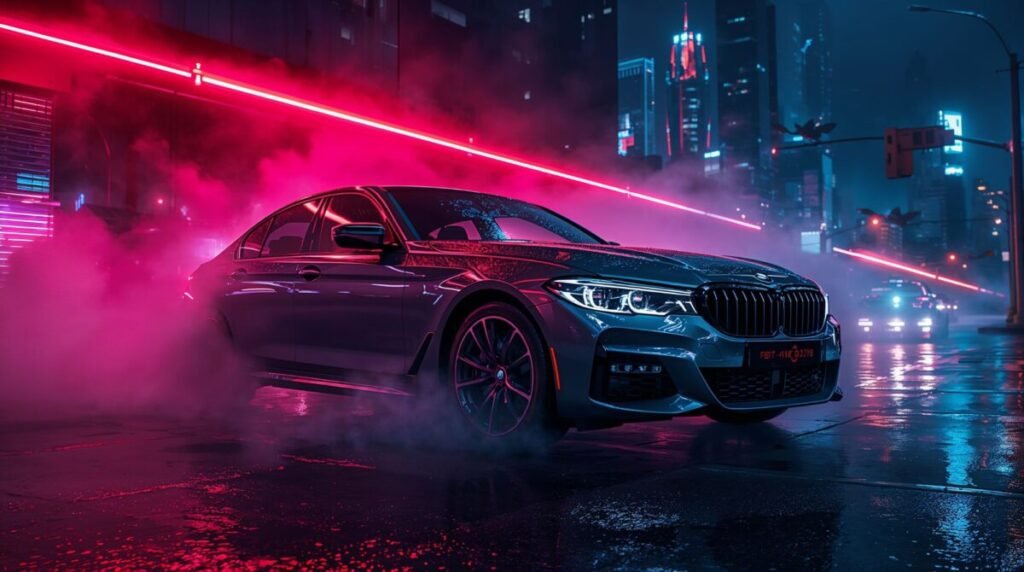Gleaming metallic paint on a luxurious BMW sedan, perfect for 4K display
