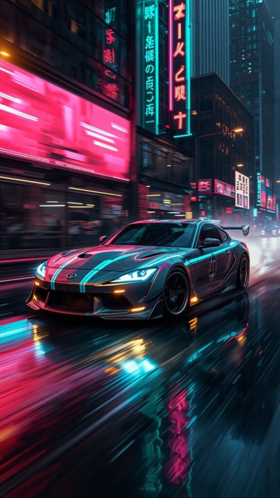 Vertical Neon Car Wallpaper 4K