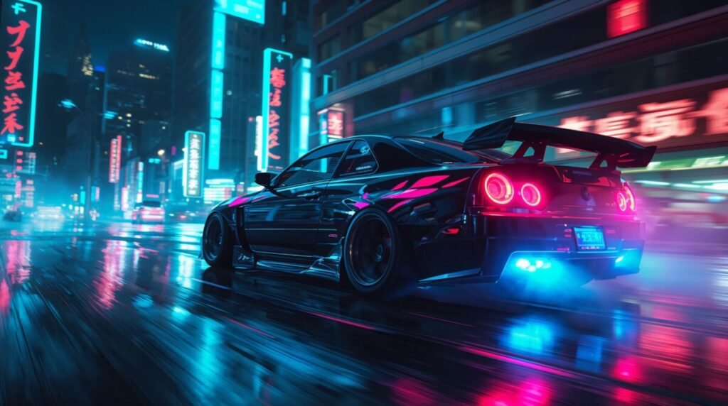Blue Neon Car Wallpaper 4K