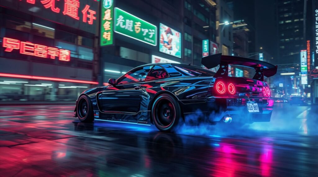 Glowing Drift Car Background 4K