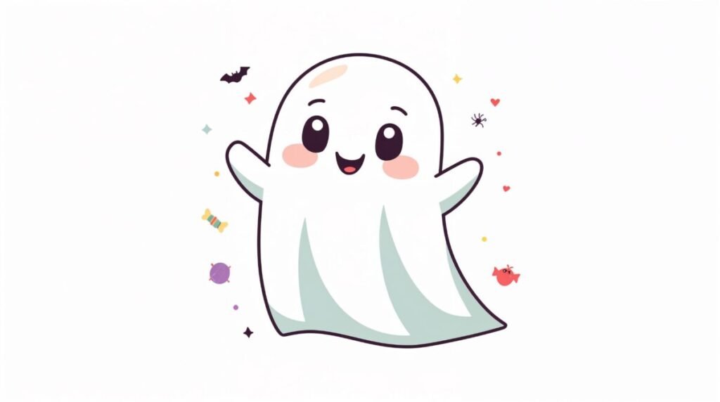 Cute Halloween ghost wallpaper for desktop or mobile, free download 2025