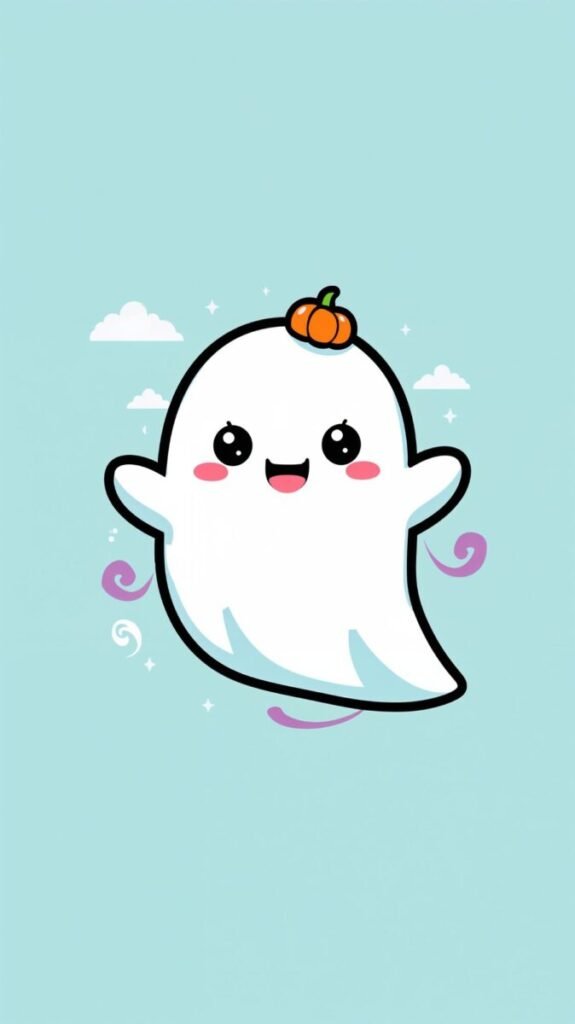 Cute Halloween ghost wallpaper with bright colors, vertical