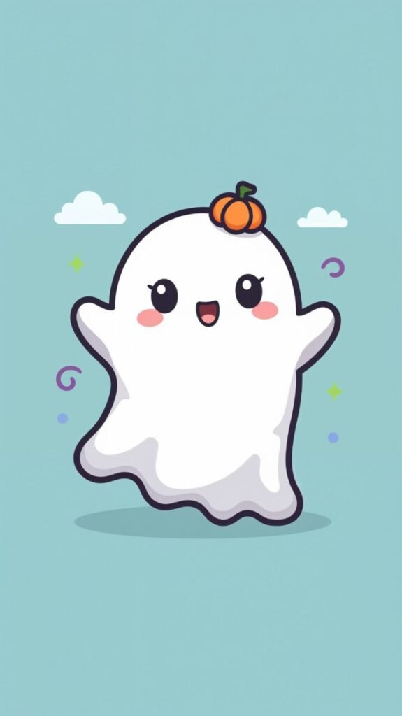 Vertical cute cartoon ghost wallpaper for mobile, free download 2025