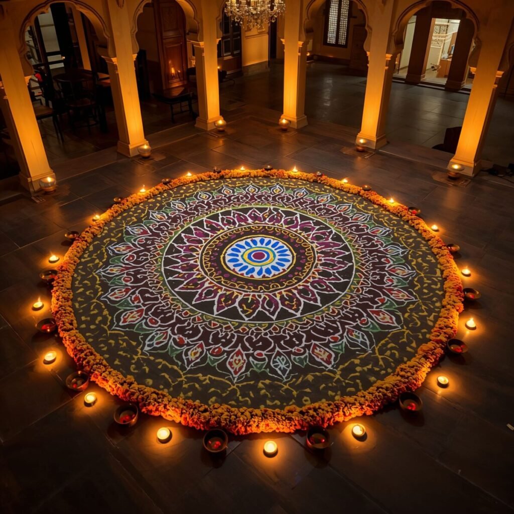 intricate sanskar bharti rangoli for large floor space