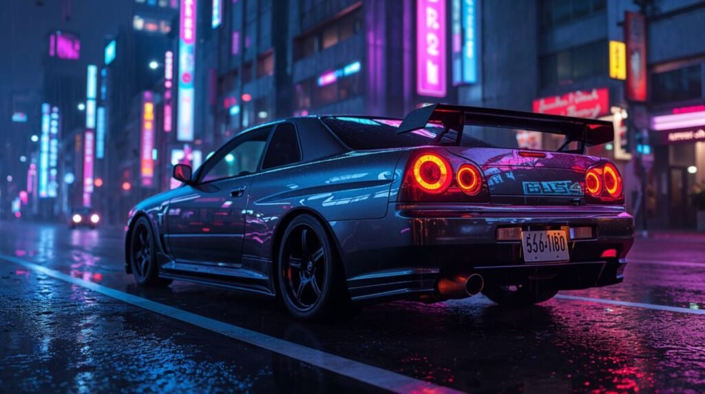 Metallic silver Nissan Skyline GTR BNR34 desktop wallpaper