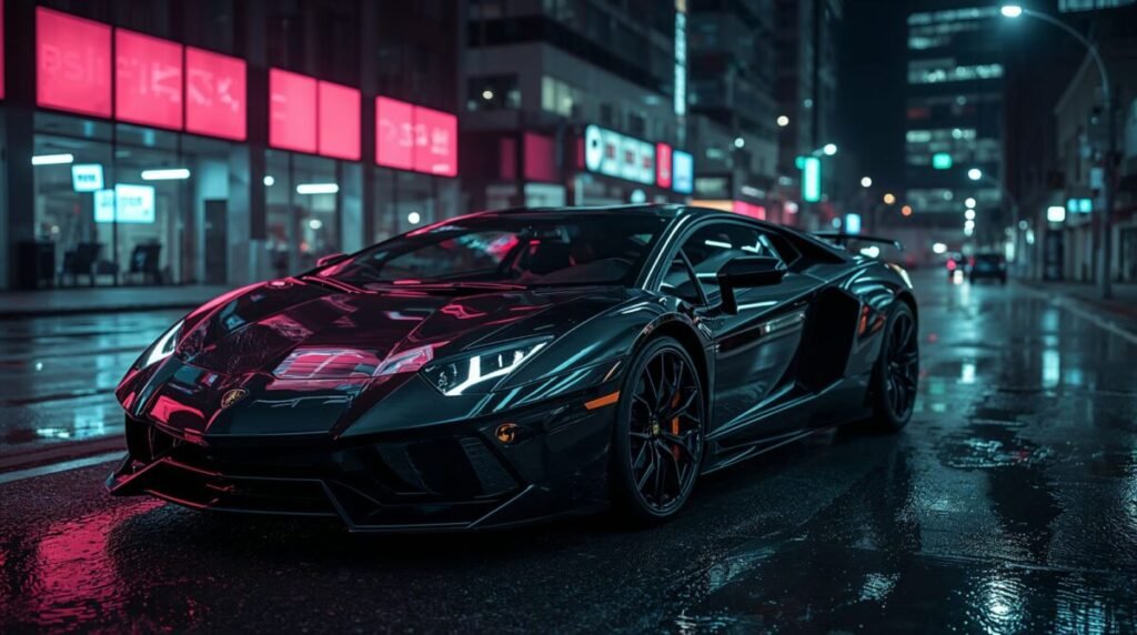 Black and Orange Lamborghini Aventador Desktop Wallpaper