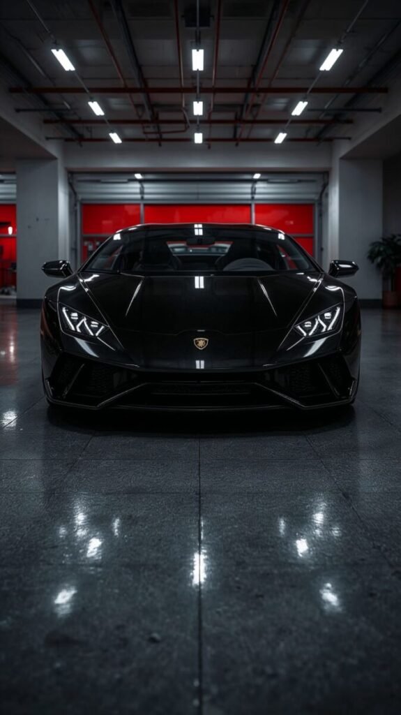 Sleek Black Lamborghini Front View Mobile Wallpaper HD