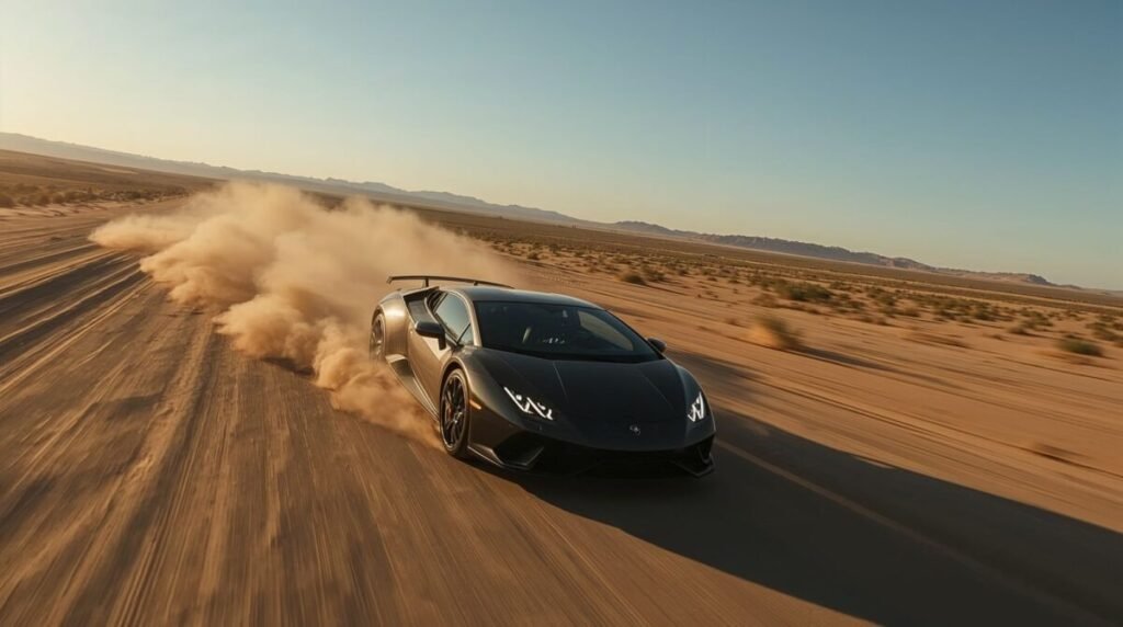 4K Black Lamborghini Huracán Speeding on Desert Highway