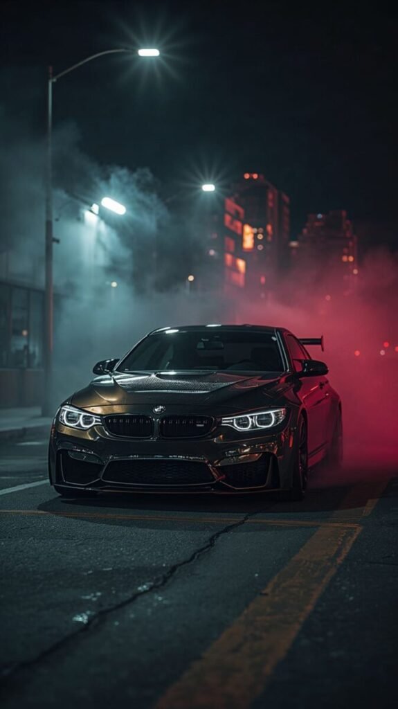 Black and golden yellow BMW M4 street racing 4K wallpaper for desktop