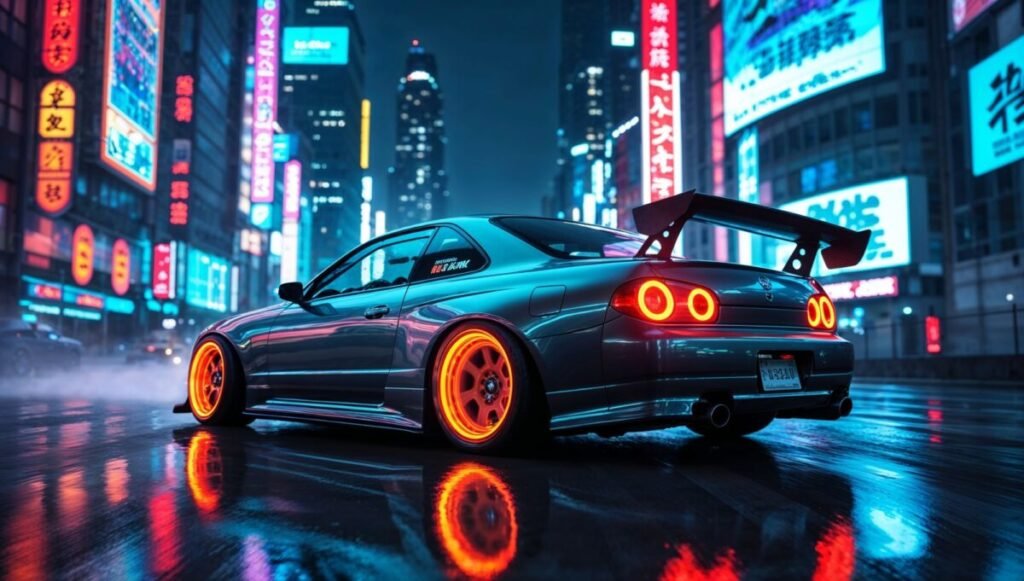 Illuminated Drift Car Wallpaper 4K