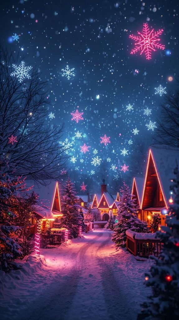 Vertical Snowy Village Wallpaper: Lucid origin beautiful snowy Christmas village