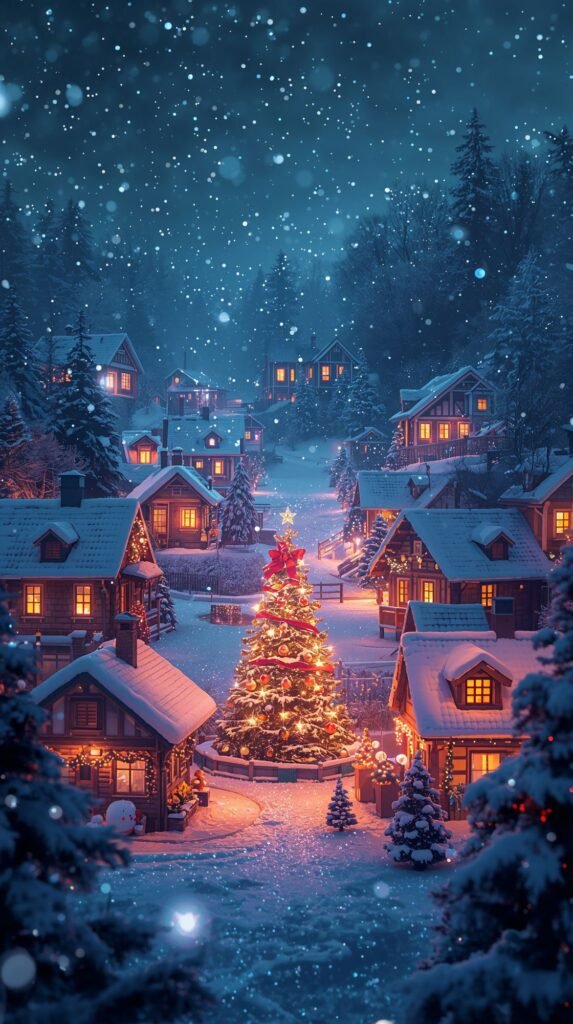 Vertical Mobile Christmas Live Wallpaper of Neon Village