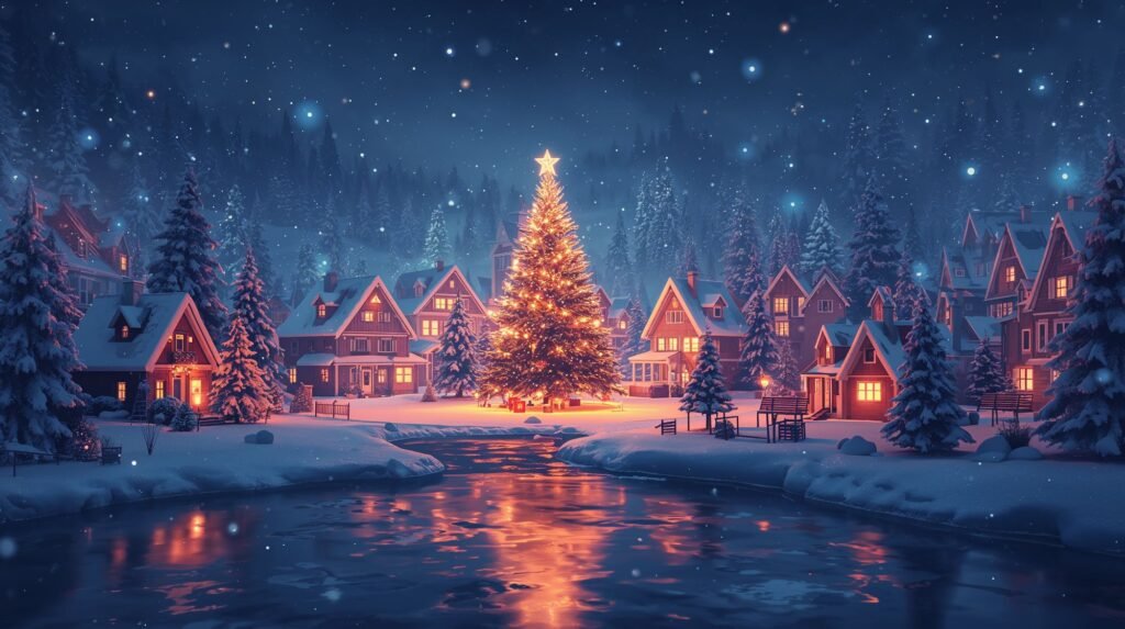 Magical Neon Glow Christmas Live Wallpaper Village at Night