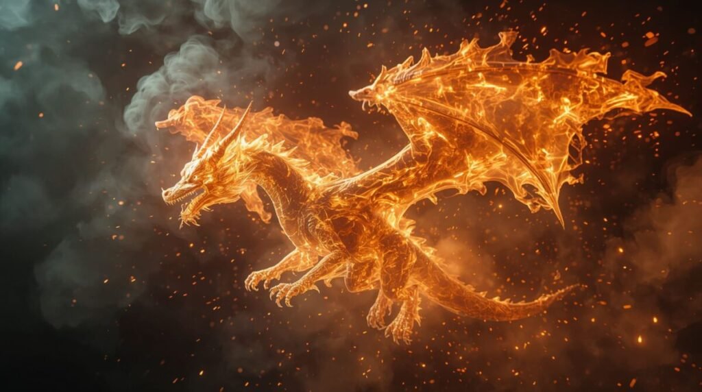 Horizontal Majestic Glowing Fire Dragon Wallpaper