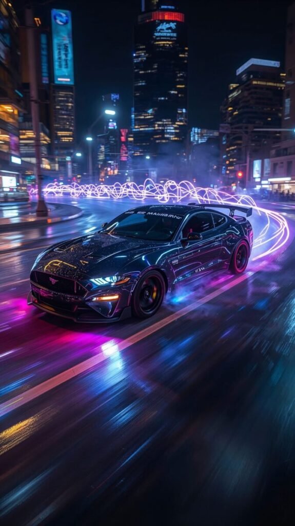 Sleek Metallic Neonlit Sports Car Live Background