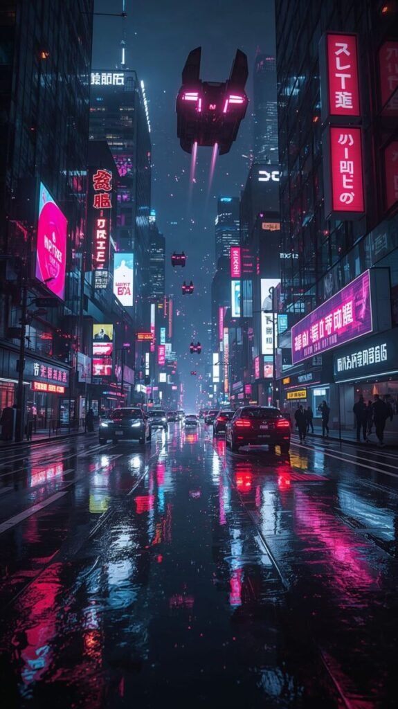 Cyberpunk City Vertical Phone Live Wallpaper