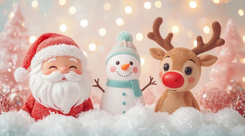 Adorable Christmas Characters Wallpaper: Cute snowman and festive scene