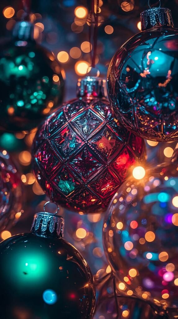 Vertical Animated Christmas Live Wallpaper of Intricate Ornaments
