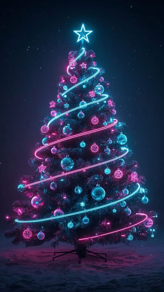 Vertical Phone Screen Christmas Live Wallpaper with Neon Tree