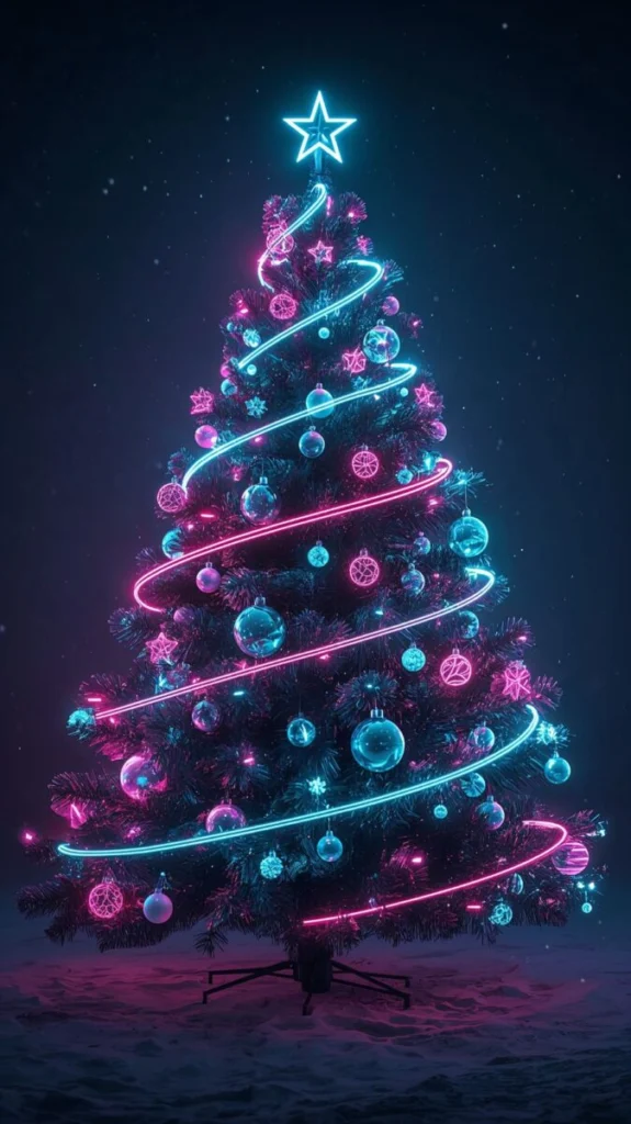 Vertical Phone Screen Christmas Live Wallpaper with Neon Tree