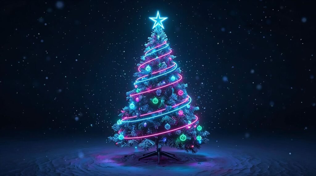 Ultra-Detailed Glowing Neon Christmas Live Wallpaper Tree
