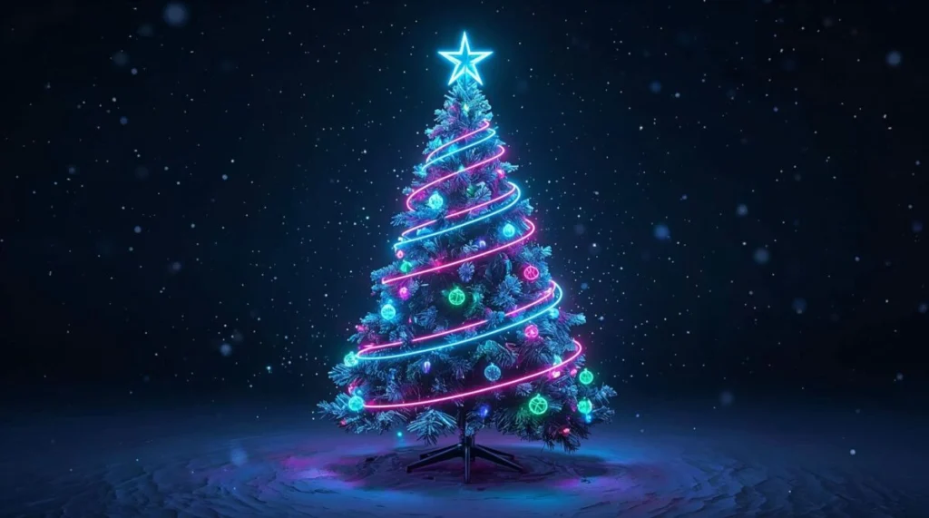 Ultra-Detailed Glowing Neon Christmas Live Wallpaper Tree