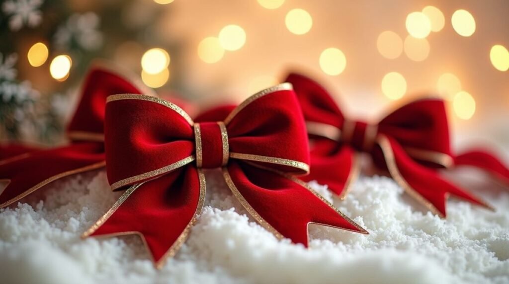 Lush Red Velvet Christmas Bows Wallpaper
