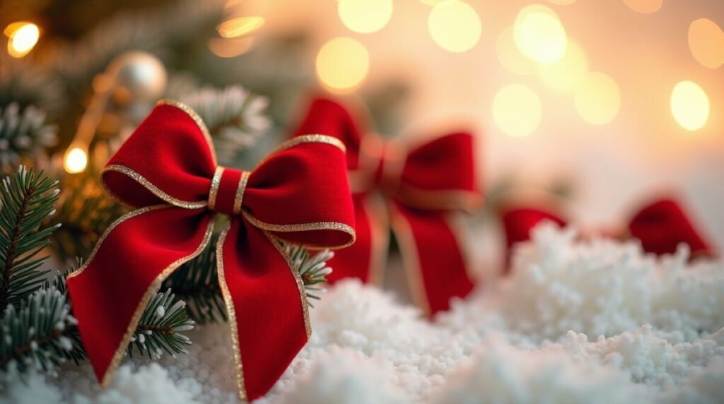 Abstract Lush Red Velvet Christmas Bows Wallpaper