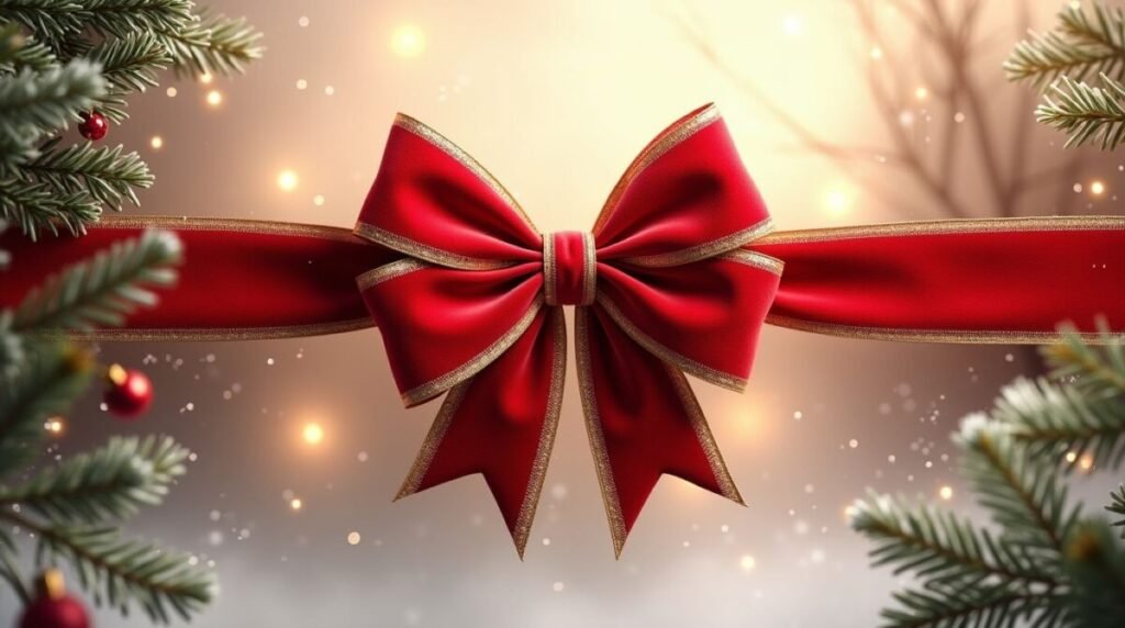 Detailed Lush Red Velvet Christmas Ribbons Wallpaper